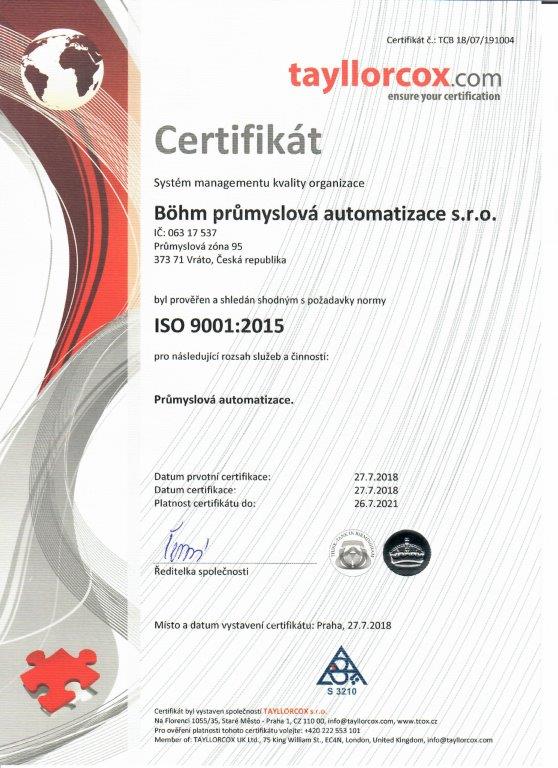 Certifikát ISO 